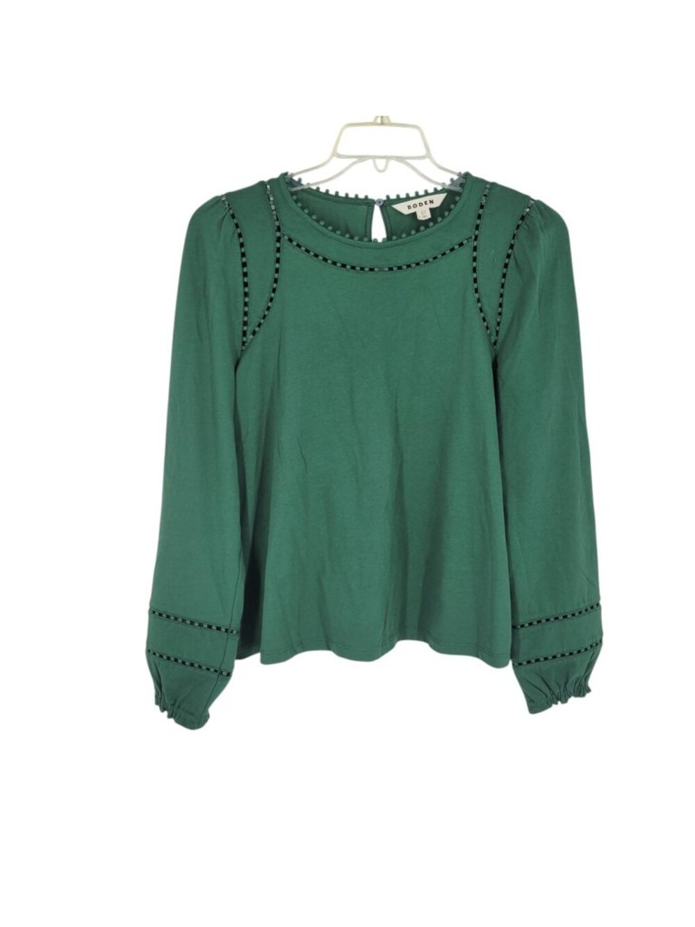 Boden Mila  Top Green 100% Cotton Crochet Trim Boho cottage peasant prairie